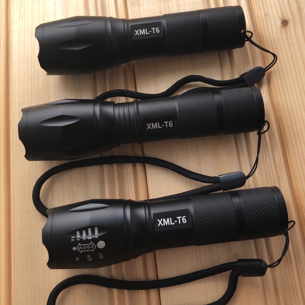 SET of 3: XML-T6 LED Flashlights 1000 Lumen 5-mode